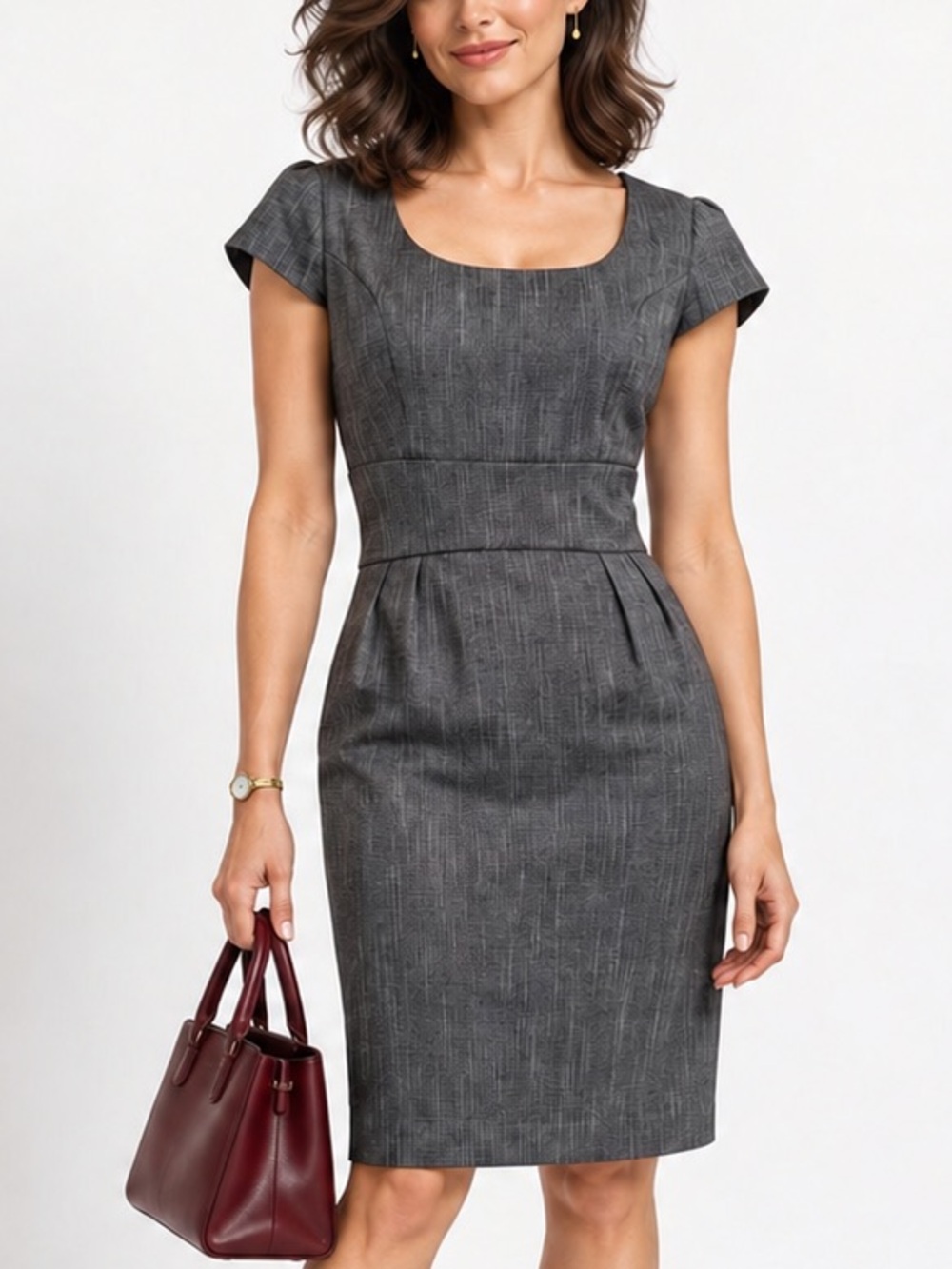 Worthington Gray Cap-Sleeve Sheath Dress